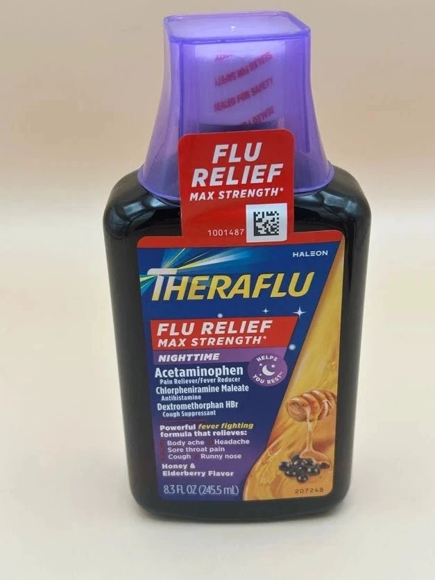 Theraflu Flu Relief Max Strength Nighttime Liquid 4 pack Exp: 12/2025 - Image 3 of 4