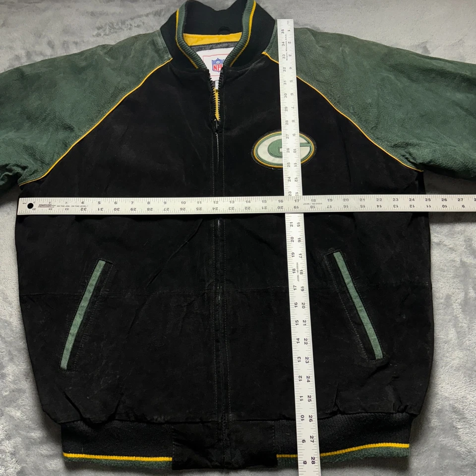 Vintage Green Bay Packers Bomber Jacket Mens Large Suede Black Football NFL - Image 4 of 4