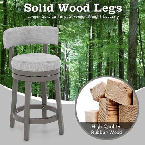Upholstered Swivel Bar Stool Wooden Counter Height Kitchen Chair w/ Back Grey - Picture 7 of 8