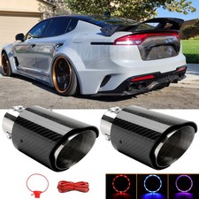 For KIA Stinger Pair 2.5" to 3.5" Muffler Exhaust Tips Carbon Fiber w/ LED Light
