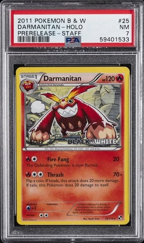 2011 POKEMON B&W PRERELEASE-STAFF #25 DARMANITAN-HOLO PSA 7