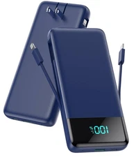 New Portable Charger 13800mAh Slim USB C Power Bank, Built in Cables and Plug