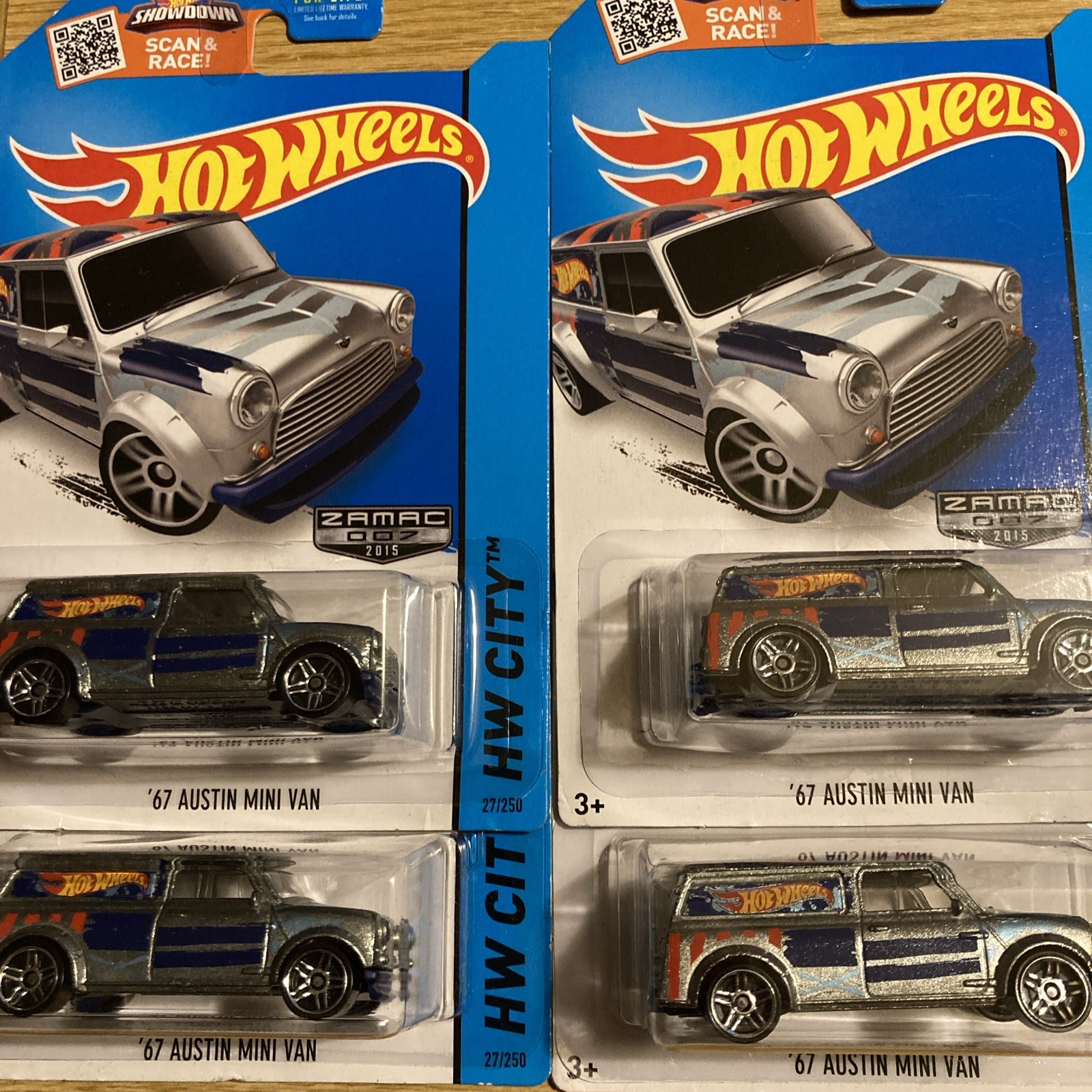 HOT WHEELS 2015 #27 WALMART ZAMAC 1967 67 AUSTIN MORRIS MINI VAN Lot of 4