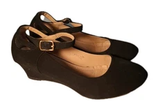 Top Moda 2" Black Wedge Ankle Strap Black Women's Size 7 Heels