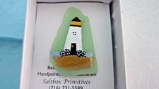 Hand Painted Sea Glass Brooch Lighthouse-SALTBOX PRIMITIVES NEW