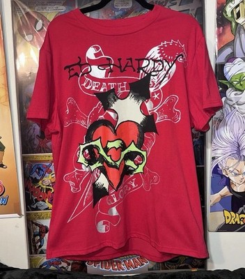Ed Hardy T Shirt Red Death Before Glory Heart Dagger Y2K Streetwear Mens L