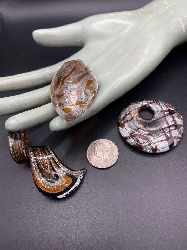 Винтажный художественное стекло теплый коричневый тона подвеска лот, осени цвет подвески, художественное стекло - Изображение 4 из 4