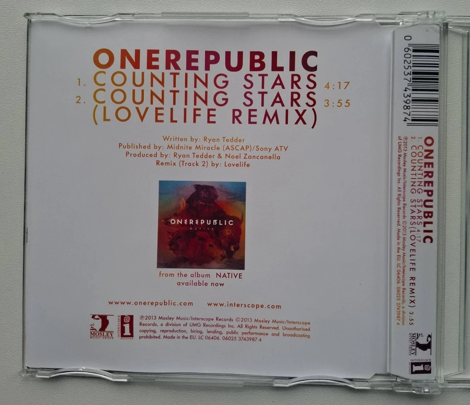 OneRepublic - Counting Stars Original 2-Track Maxi CD Single 2013 - Bild 3 von 4