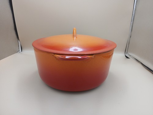 Descoware Enameled Flame Orange Dutch Oven 2-E 10 FE Made In Belgium Vintage - Picture 5 of 12