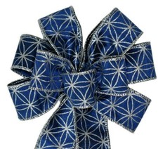 Small 5-6" Hand Made Blue and Silver Wired Christmas Wreath Bow Royal