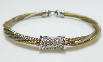 CHARRIOL 18K WHITE GOLD STAINLESS STEEL SS MULTI CABLE DIAMOND BRACELET NEW