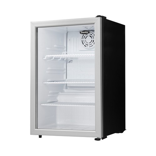 stainless mini fridge with glass door