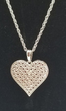 Diamond Heart Shaped Genuine Pave Silver Tone Pendant Necklace