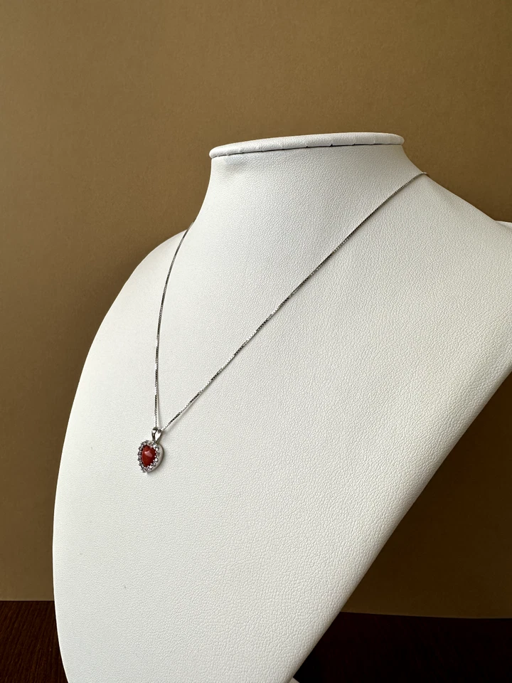 Ciondolo cuore in argento 925 con spoletta in vero corallo rosso mediterraneo - Immagine 4 di 4