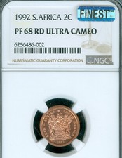 1992 SOUTH AFRICA 2 CENTS NGC PF68 UCAM MAC FINEST GRADE & MAC SPOTLESS *