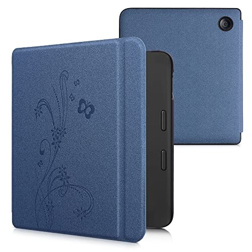 kwmobile Custodia per Tolino Vision 6 Case-eReader Cover Farfalla Tendril Blu Scuro - Foto 1 di 4
