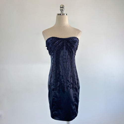 Vintage 90s Y2k Bebe Strapless Ruffle Design Mini Dress Grunge Going Out