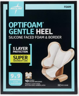 Optifoam Gentle Silicone-Faced 9  X 9  Foam And Border Heel Dressing, Box of 10