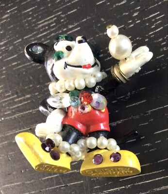Vintag Disney Mickey Mouse BULLYLAND Germany Brooch Pin Gem Rhinestone Decorated