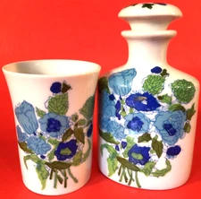 Seymour Mann Porcelain Bathroom Set Blue Floral Bottle and Cup