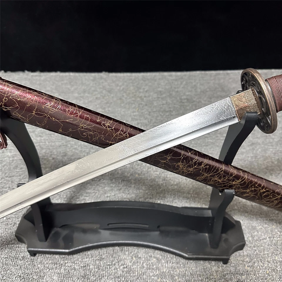 Handmade Katana 1095 Steel Razor Sharp Brown Saya Full Tang w/ Stand - Image 4 of 4
