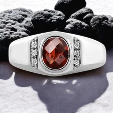 Garnet Oval Cut Gemstone With 925 Sterling Silver Ring For Men's #519 *