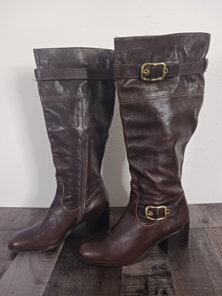 Womens Coach Boots Leather Chelsea Brown Harness Riding Boot Knee High Size 