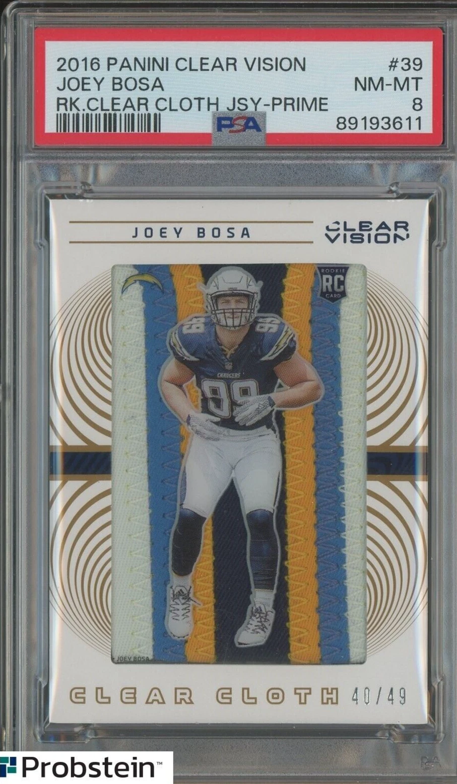 Joey Bosa Panini Clear Vision Rookie Clear Cloth Jersey #39 Prime