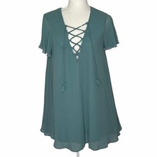 Show Me Your Mumu Blue Green Kylie Lace Up Dress Womens Size XS