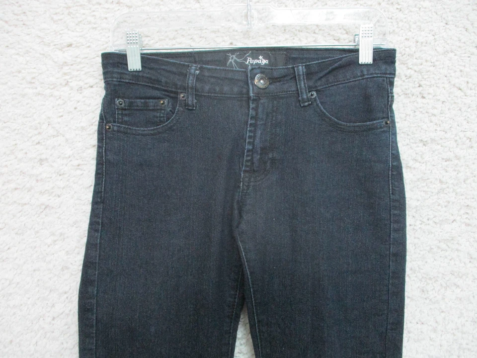 Pantalones de mezclilla Papaya 5 para mujer talla junior azul ajustados elásticos lavado oscuro informales A2 Foto 2 de 4