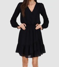 $140 Michael Kors Women's Black Ruffled Crossover V-Neck A-Line Dress Size XL