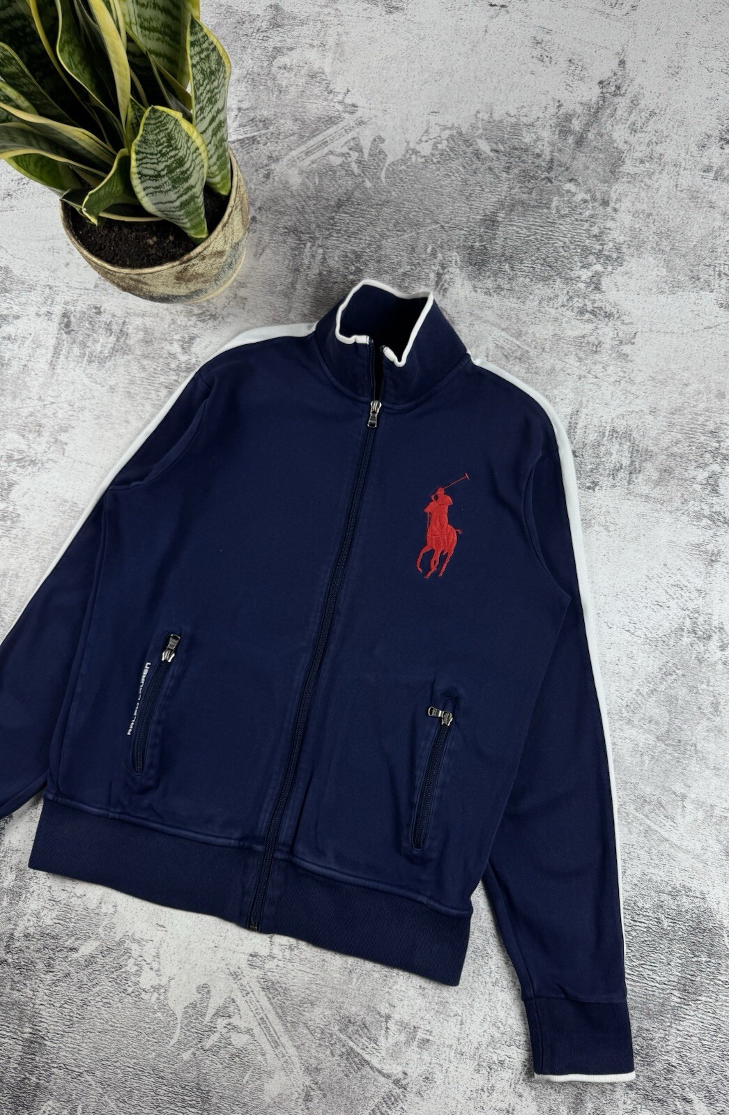 Felpa con cappuccio pullover vintage Polo Ralph Lauren PRL Big Pony full zip blu