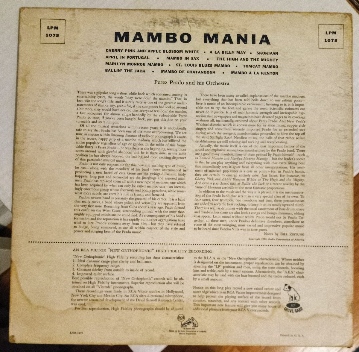 Perez Prado 'Mambo Mania' LPM1075 RCA Records 1955 mono ALBUM