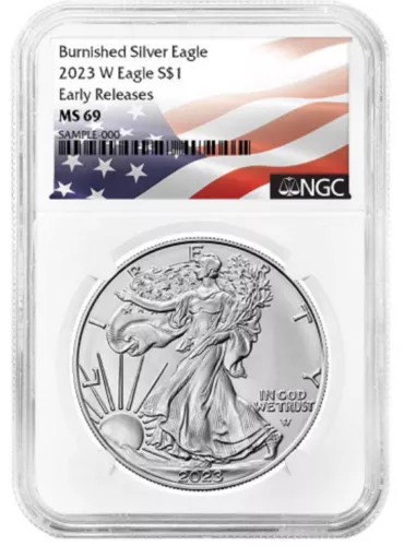 2023 W Burnished Silver Eagle NGC MS69 - Early Releaes - Flag Label