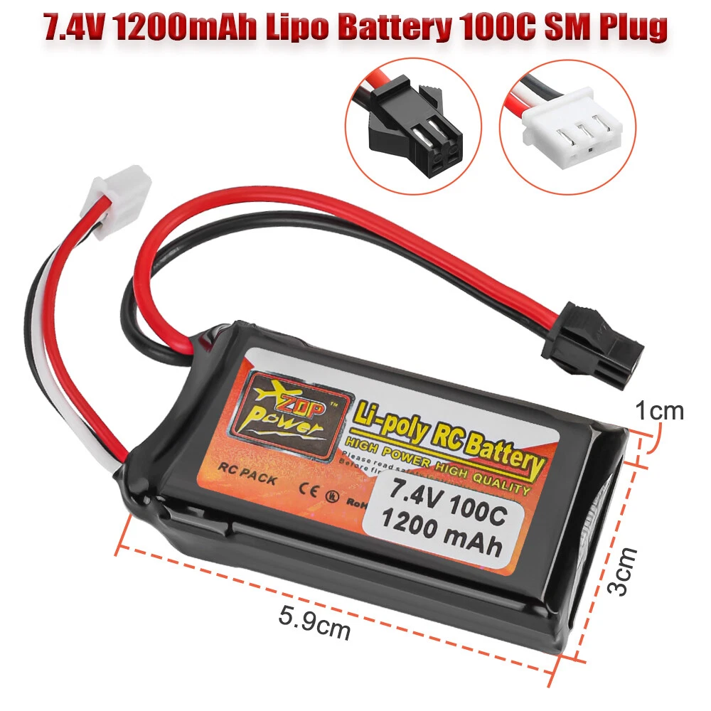 7.4V 1200mAh Lithium Battery Replacement Battery for Remote Control Car 