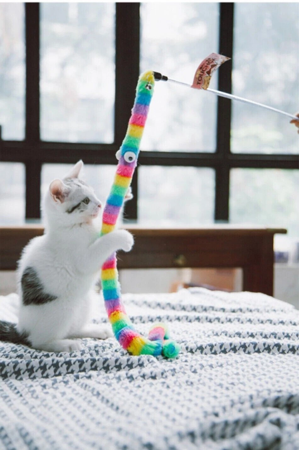 Pet Cat Handmade Wand Interactive Toy with bell rainbow