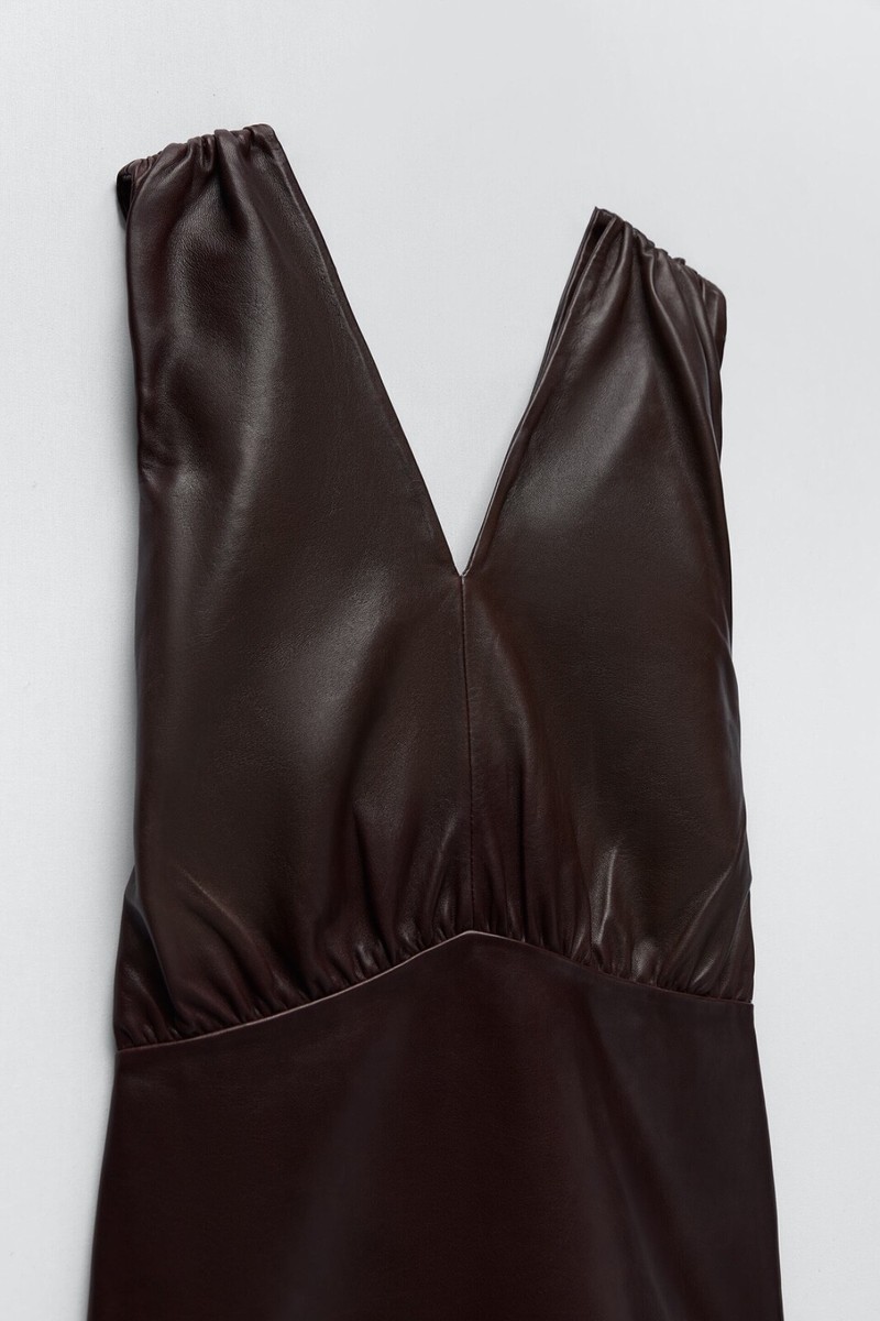 Zara real leather burgundy/ wine mini dress, size M, new with tag | eBay