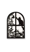 Cat Silouette Wall Art Garden Home Butterfly Leaf Matt Black