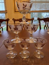 Vintage Libbey Frosted Gold Leaf Footed Glass...