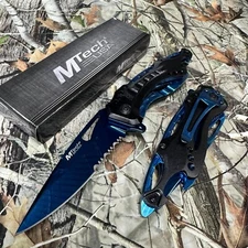 M-Tech Spring Assisted Blue Blade Tactical Pocket Knife bottle opener