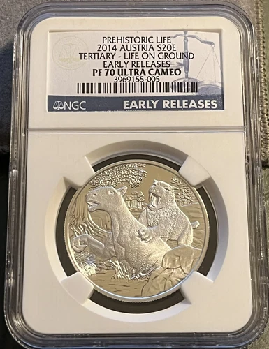 2014 Austria 20 Euro Silver Proof Coin Prehistoric Life Tertiary NGC PR 70 UC