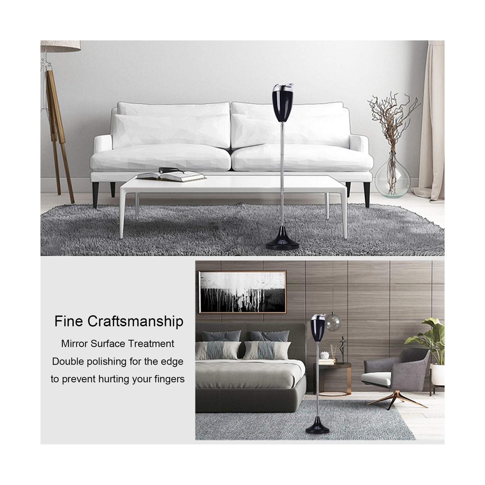 Floor Standing Ash Tray with Lid Adjustable Height from 21.5" to 35" Stainles...