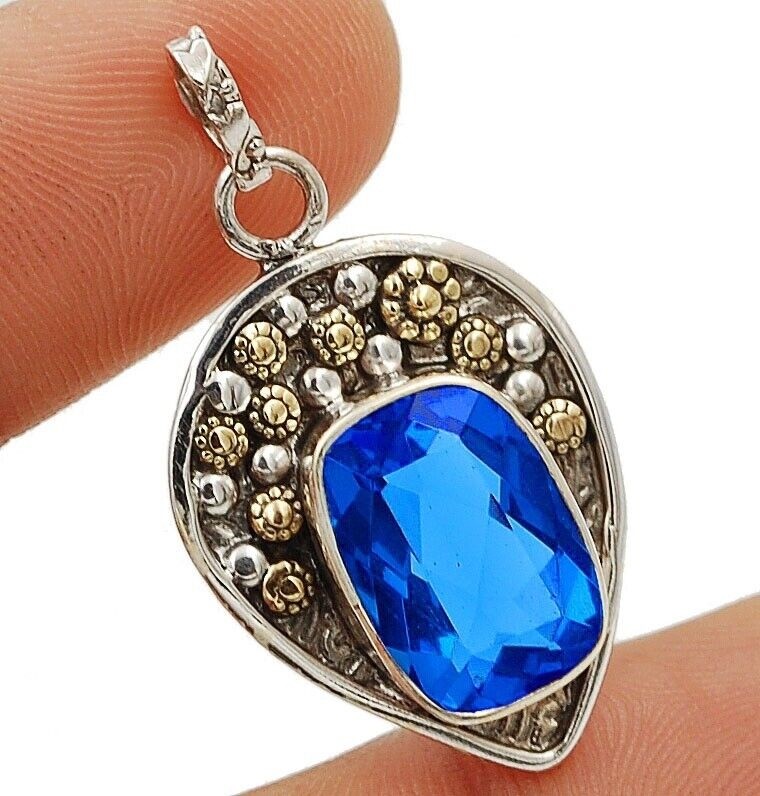Two Tone 6CT Natural Kyanite 925 Sterling Silver Pendant Jewelry @9-9