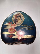 Vintage 1930s Dainty Dinah Mixed Toffees Tin Rare Heart-Shaped Art Deco Design
