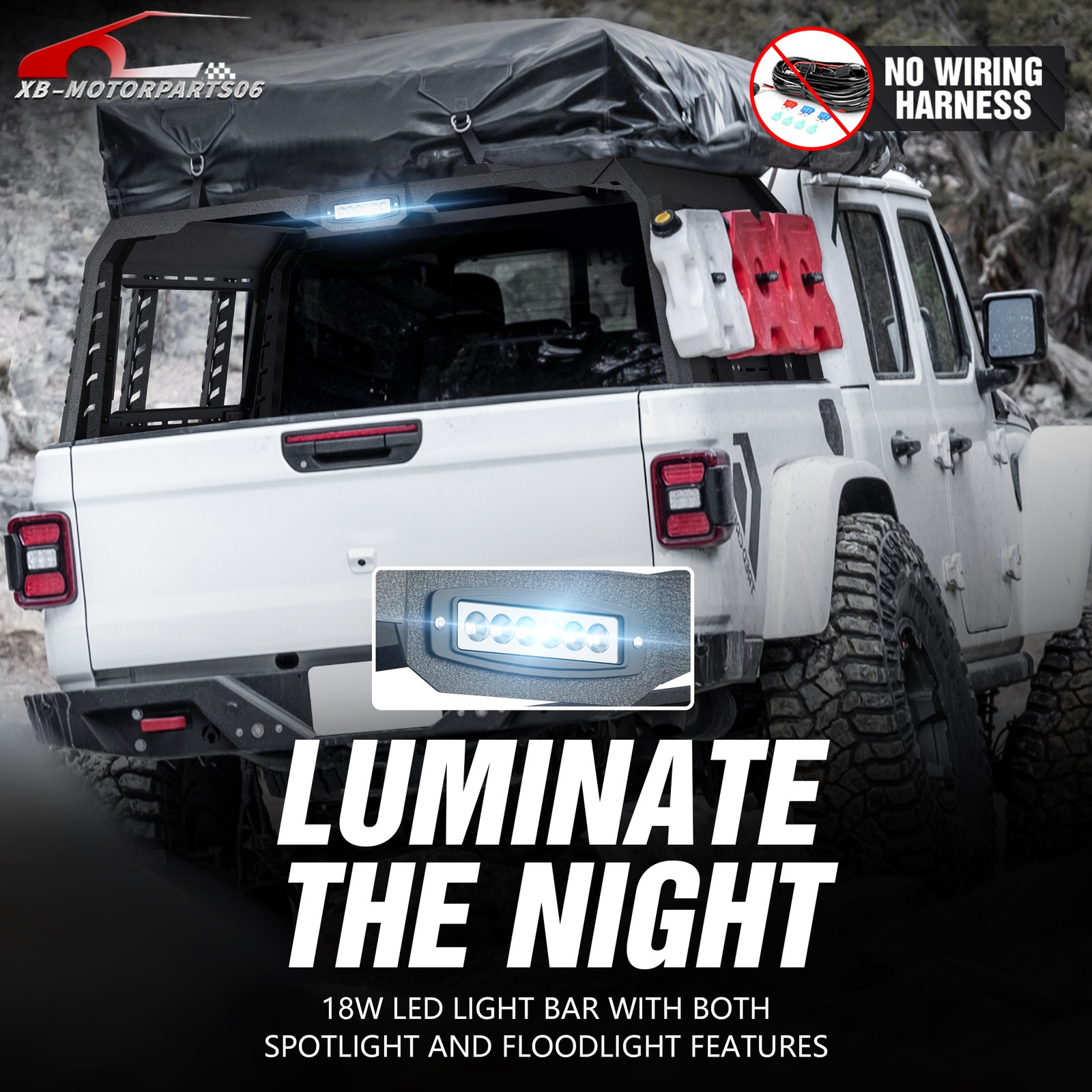 22.1" High Full-Size Overland Bed Racks For 2020-2025 Gladiator JT With Bed Rail