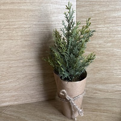 Kraft Base Cedar Potted 11.5  Faux Tree Shrub Jute String Craft Shelf Decor