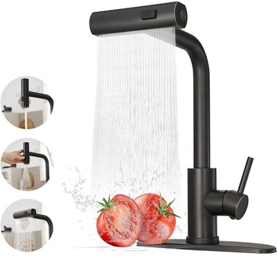 Waterfall Kitchen Faucet with Sprayer Oil Rubbed Bronze 3-Mode Pull Down Deck