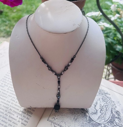 Collar colgante firmado Givenchy vintage de cristal negro Gunmetal - Imagen 2 de 14