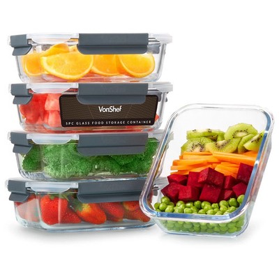 Glasbehälter mit Deckel - 5 Stück Meal Prep Essen Brotdosen, VonShef