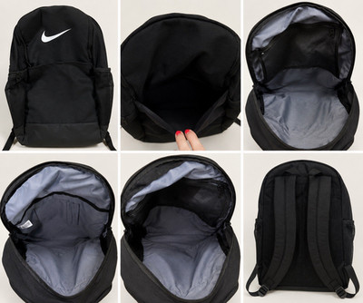 Nike Black Solid Backpack Medium Zip Closure Inner/Outer Pockets White Swoosh